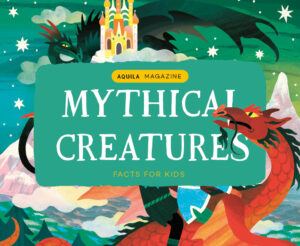 illustration of a dragon and the words mythical creatures