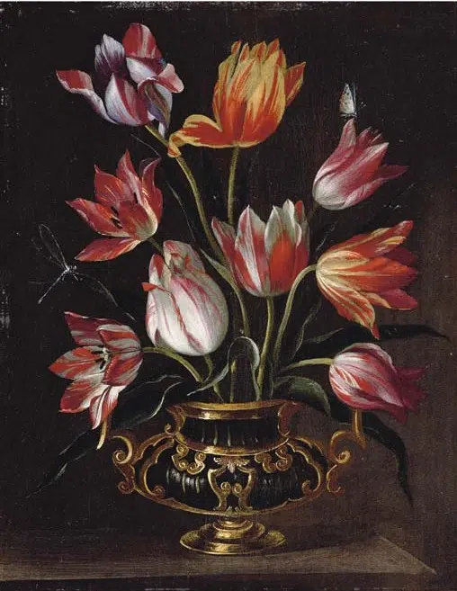 Painted picture of Tulips in a vase by Abraham Brueghel, Public domain, via Wikimedia Commons