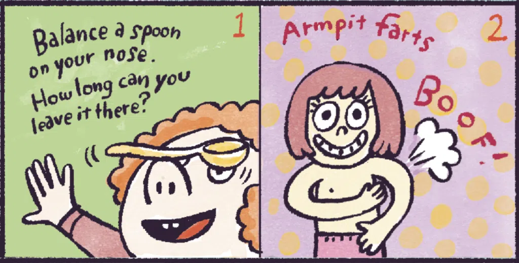 illustration of child doing armpit farts
