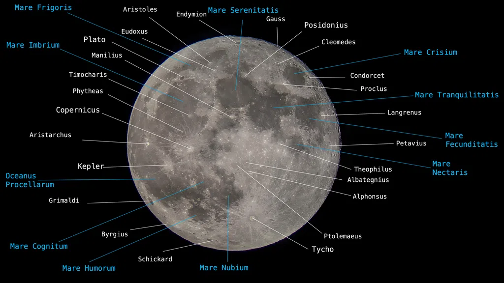 Lunar Craters and seas What The Puck, CC BY-SA 4.0 , via Wikimedia Commons